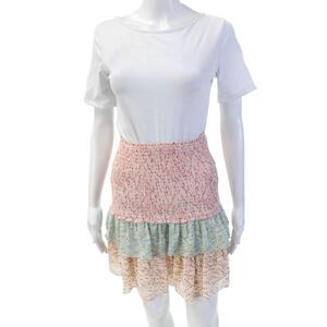Allison Womens Smocked Floral Ruffle Mini Skirt Multicolor Size S